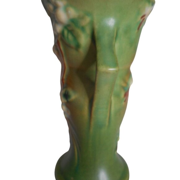 Vintage Roseville Pottery Snowberry 1940's Green Vase Art Deco Handled #1 - Picture 5 of 9